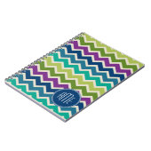 ピーコックカラーのシェブロンのパターカスタムンのモノグラム ノートブック (左側)