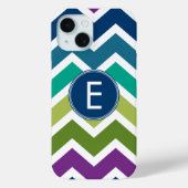 ピーコックカラーのシェブロンのパターカスタムンのモノグラム Case-Mate iPhoneケース (裏面)