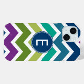 ピーコックカラーのシェブロンのパターカスタムンのモノグラム Case-Mate iPhoneケース (裏面 (横))