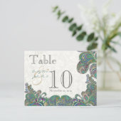 ピーコックカラーズペイズリーブライダルテーブルナンバー ポストカード (スタンド正面)