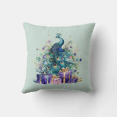 ピーコッククリスマスパープルブルーティール(緑がかった色) クッション (裏面)