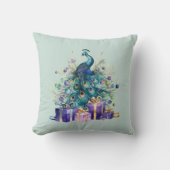 ピーコッククリスマスパープルブルーティール(緑がかった色) クッション (正面)