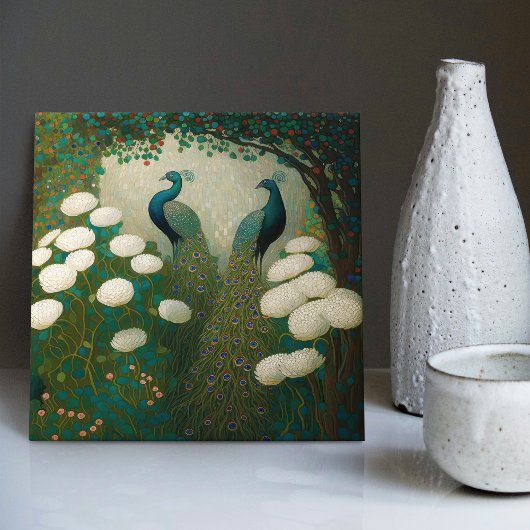 ピーコッククリムトウォールデコーレプロアールヌーボー タイル