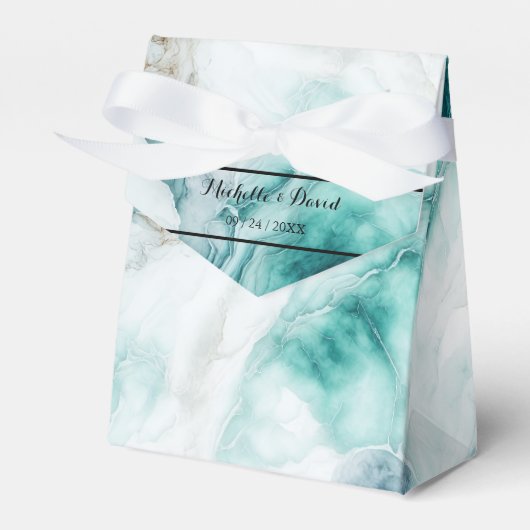 ピーコックグリーンエレガントマーブル結婚式の引き出物ボックス フェイバーボックス (正面サイド)