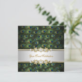 ピーコックグリーンブルー金ゴールドエレガントパーティー 招待状 (スタンド正面)