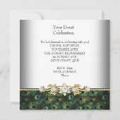 ピーコックグリーンブルー金ゴールドエレガントパーティー 招待状 (裏面)