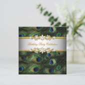 ピーコックグリーンブルー金ゴールドホワイトエレガントパーティー 招待状 (スタンド正面)