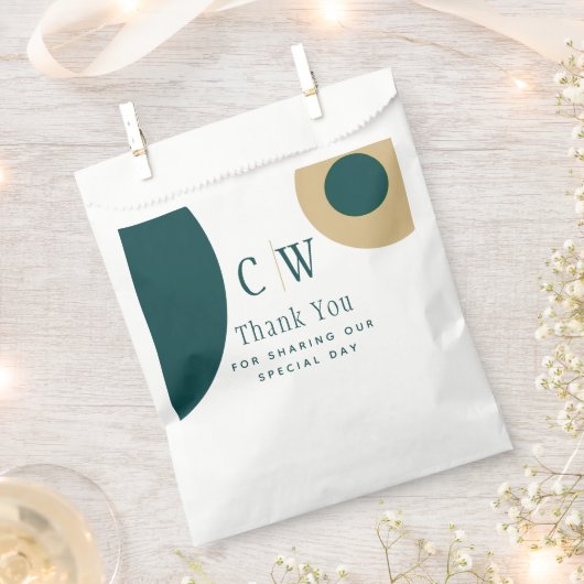 ピーコックグリーン結婚金ゴールドの感謝のギフトグッズ フェイバーバッグ (クリップ留めされた状態)