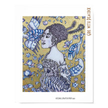 ピーコックゴールデンとインクの女の子スケッチポートレート