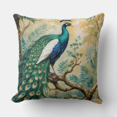 ピーコックゴールデンティール（緑がかった色）フローラジャングル クッション (正面)