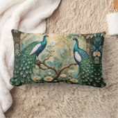 ピーコックゴールデンティール（緑がかった色）フローラジャングル ランバークッション (ブランケット)