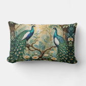 ピーコックゴールデンティール（緑がかった色）フローラジャングル ランバークッション (正面)