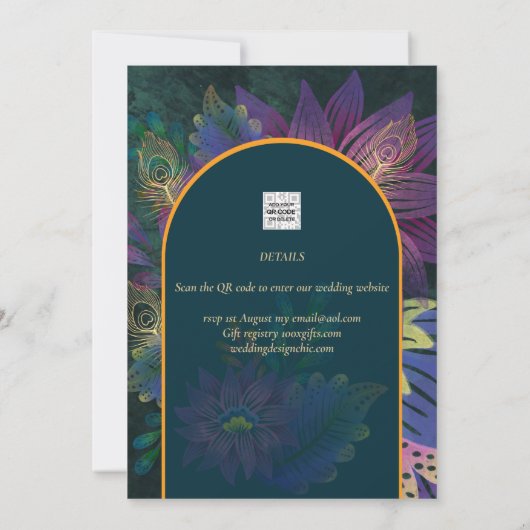 ピーコックジュエルトーングリーンブルー結婚ズ 招待状 (裏面)