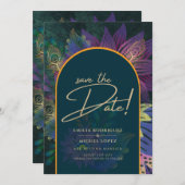 ピーコックジュエルトーングリーンブルー結婚ズ 招待状 (正面/裏面)