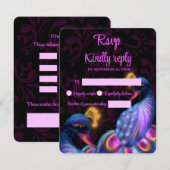 ピーコックジュエルト結婚ーンのフローラムーディパープル 出欠カード (正面/裏面)