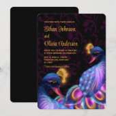 ピーコックジュエルト結婚ーンのフローラムーディパープル 招待状 (正面/裏面)