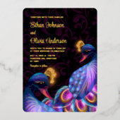 ピーコックジュエルト結婚ーンのフローラムーディパープル 箔招待状 (正面)