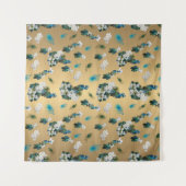 ピーコックスと羽の金ゴールド生地プリント タペストリー (正面(横))