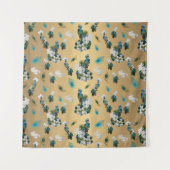 ピーコックスと羽の金ゴールド生地プリント タペストリー (正面)