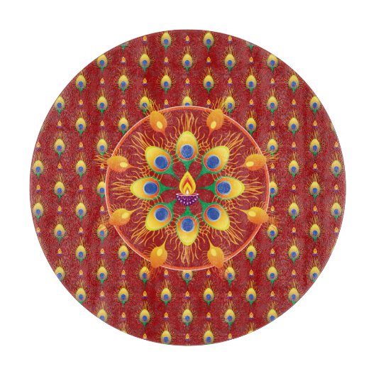 ピーコックスの羽毛ランゴリ模様 カッティングボード (正面)