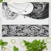 ピーコックスカートベアズリーアールヌーボー キッチンタオル (折り畳み)