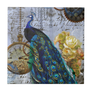 ピーコックスティームパンクイエローローズクロックギア タイル