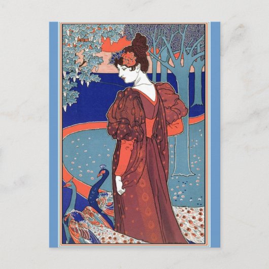 ピーコックス付き女性:ルイ・ジョン・ルヘッド ポストカード (正面)