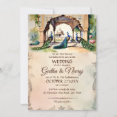 ピーコックス王室のヴィンテージガーデン結婚インディアン 招待状 (正面)