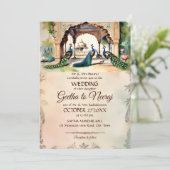 ピーコックス王室のヴィンテージガーデン結婚インディアン 招待状 (スタンド正面)
