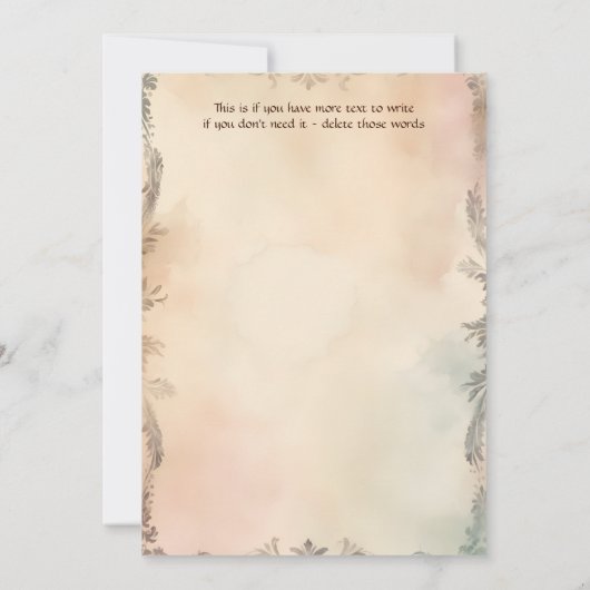 ピーコックス王室のヴィンテージガーデン結婚インディアン 招待状 (裏面)