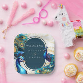 ピーコックス結婚羽 ペーパープレート (パーティー)