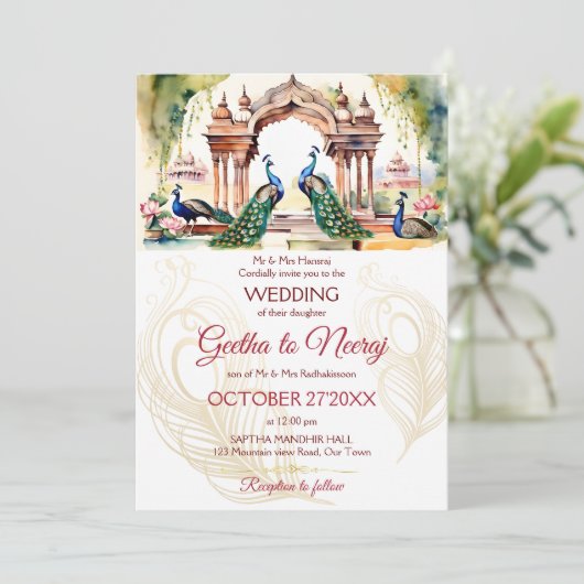 ピーコックス蓮結婚園インディアンテンプレート 招待状 (スタンド正面)