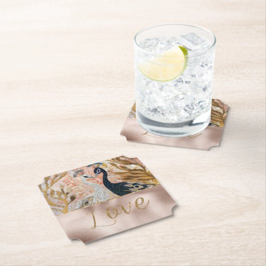 ピーコックス金ゴールドグリッターラブ赤面バラ結婚ズ ペーパーコースター (インサイチュ)