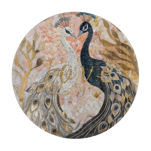 ピーコックス金ゴールドグリッターラブ赤面バラ カッティングボード (正面)