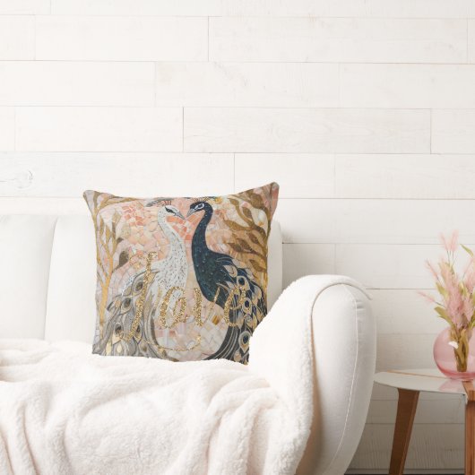 ピーコックス金ゴールドグリッターラブ赤面バラ クッション (ソファ)