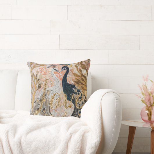 ピーコックス金ゴールドグリッターラブ赤面バラ クッション (ソファ)