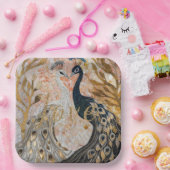 ピーコックス金ゴールドグリッターラブ赤面バラ ペーパープレート (パーティー)