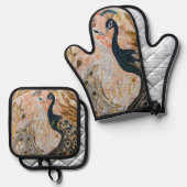 ピーコックス金ゴールドグリッターラブ赤面バラ 鍋つかみ&鍋敷きセット (正面/裏面)