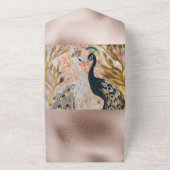 ピーコックス金ゴールド赤面結婚バラ オールインワン招待状 (外側)