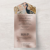 ピーコックス金ゴールド赤面結婚バラ オールインワン招待状 (内側)
