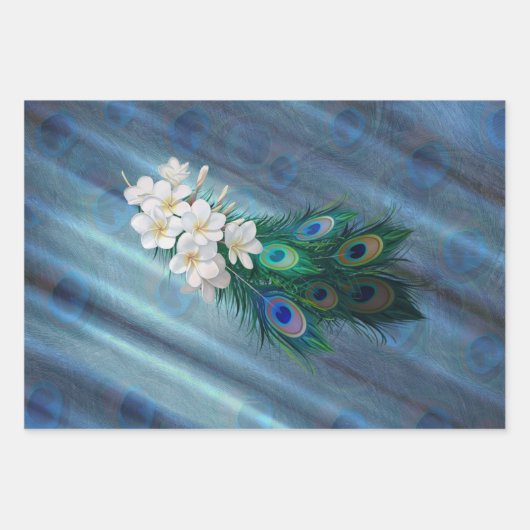 ピーコックス&エメラルドグリーンメタリックシルク ラッピングペーパーシート (正面)