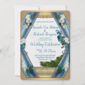 ピーコックス&エメラルドグリーンメタリックシルク 招待状 (正面)