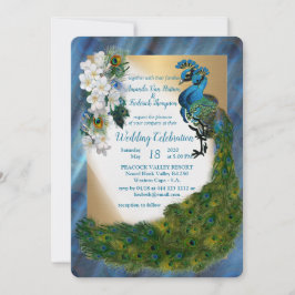 ピーコックス&エメラルドグリーンメタリックシルク&金ゴールド 招待状