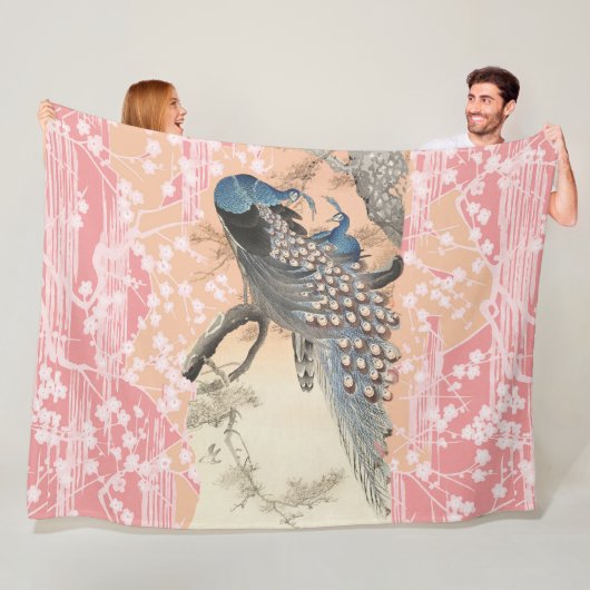 ピーコックス、ピンクの白い桜の花日本のフローラ フリースブランケット (インサイチュ)