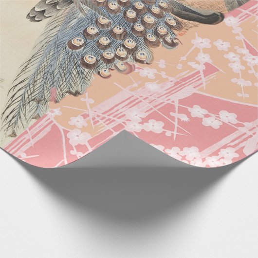 ピーコックス、ピンクの白い桜の花日本のフローラ ラッピングペーパー (角)