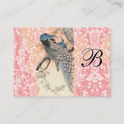 ピーコックス、ピンクの白い桜の花日本のフローラ 名刺 (裏面)