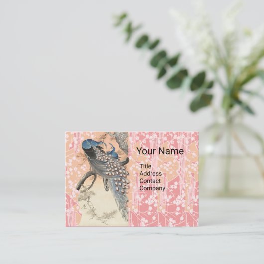ピーコックス、ピンクの白い桜の花日本のフローラ 名刺 (スタンド正面)