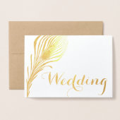 ピーコックタイポグラフィゴールドフォイル結婚式招待状 箔カード (封筒付き正面)