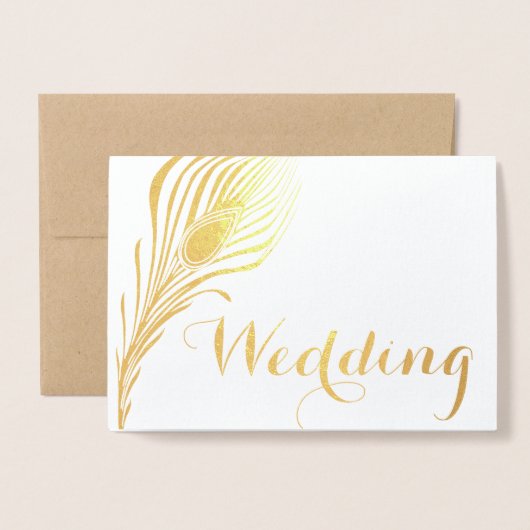 ピーコックタイポグラフィゴールドフォイル結婚式招待状 箔カード (封筒付き正面)