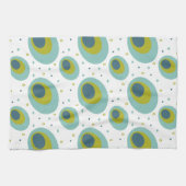 ピーコックターコイズグリーンブルーオーバルパターンミッドモダン キッチンタオル (横)